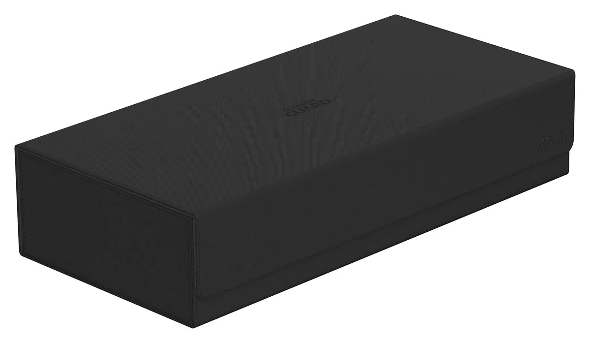 Ultimate Guard Superhive 550+ XenoSkin storage case in black, closed, three-quarter view