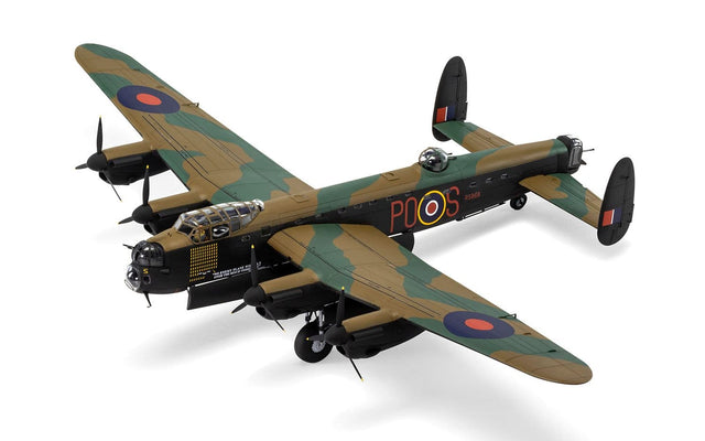 Built Airfix 1:72 Avro Lancaster B.III model in RAF night bomber camouflage, upper three-quarter view
