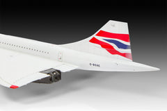 Tail detail of the built Revell 1:144 Concorde model with the British Airways fin flash