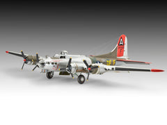Built Revell 1:72 B-17G Flying Fortress model in natural metal finish, side three-quarter view