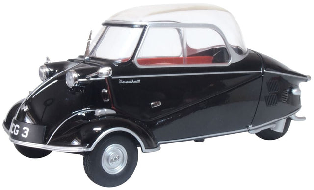 Oxford Diecast 1:18 Messerschmitt KR200 bubble top die-cast model in black, front three-quarter view