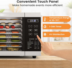 RELAX4LIFE Dörrautomat Edelstahl, Dörrgerät Temperatur einstellbar 30-70℃, Food Dehydrator inkl. 8 Edelstahl-Dörrtabletts, Touch-Display, 24 Std, für Lebensmittel Fleisch Früchte Gemüse