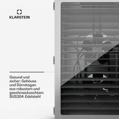 Klarstein Dörrgerät, Dörrautomat für Gemüse, Obst, Pilze & Fleisch, 1500W Edelstahl-Dörrautomat, Trockenautomat mit 16 Metallgitter, Dörrgerät mit 24H Timer & Touch-Display, Food Dehydrator