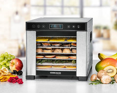 ROMMELSBACHER Dörrautomat DA 1000, XXL-Dörrfläche 1,6 m², inkl. 10 Edelstahl-Dörrtabletts, 2 Dörrgitter, 2 Dörrmatten, LED-Display, 24 Std. Zeitschaltuhr, Temperatur einstellbar (35 °C – 75 °C)