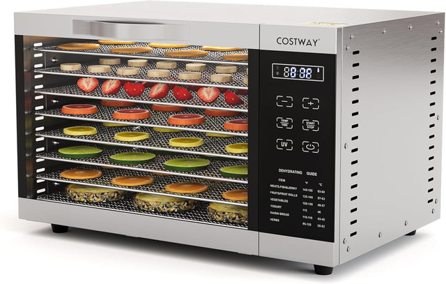COSTWAY Dehydrator with 8 Grid Trays, 620W Dehydrator 30-70°C Temperature Control & 24H Timer, Overheating & Overload Protection, Food Dryer for Fruit, Meat, Vegetables