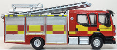 Offside profile of the West Yorkshire Volvo FL fire engine model showing locker shutters