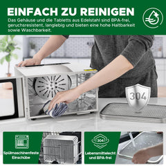 Kwasyo Dörrautomat Edelstahl DA 1000, XXL-Dörrfläche 1,8 m², Dörrgerät Temperatur einstellbar 30-90℃, LED-Display, 24 Std, BPA-frei, mit Rezeptheft, 10 Edelstahl-Dörrtabletts