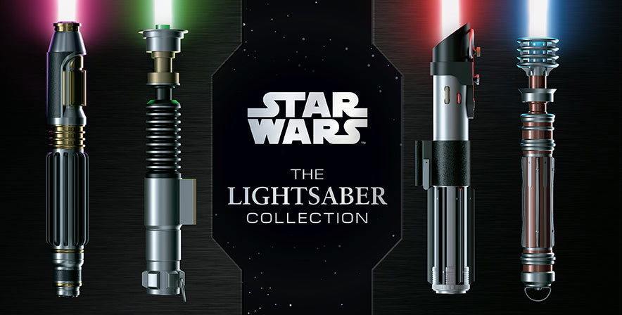 Front cover of Star Wars: The Lightsaber Collection showing four lightsaber hilts with ignited blades