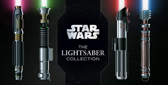 Front cover of Star Wars: The Lightsaber Collection showing four lightsaber hilts with ignited blades