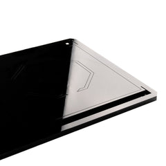 Detail of the gloss black base plate showing the acrylic add-on and its magnetic fixing points