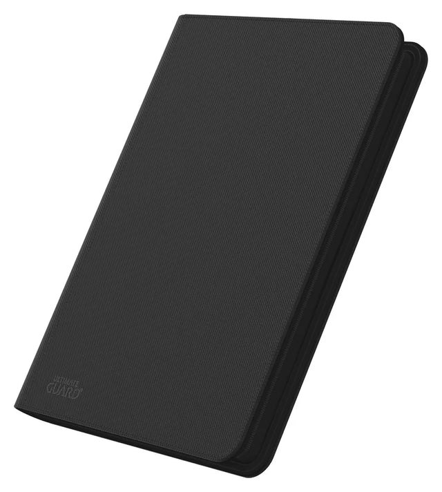 Ultimate Guard Zipfolio 320 XenoSkin trading card binder in black, closed, three-quarter view