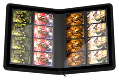 The card binder opened flat, showing side-loading pockets filled with cards across both pages