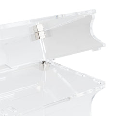 Close-up of the metal fixing joining two clear acrylic riser panels