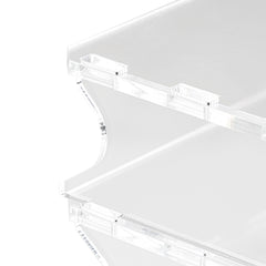 Close-up of the curved acrylic riser leg and top plate edge