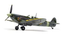 Rear three-quarter view of the finished Airfix 1:48 Spitfire Mk.Vb model on a plain background