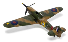 Airfix 1:48 Hawker Hurricane Mk.I assembled model seen from the front, showing propeller and radiator bath