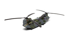 Side view of the assembled Airfix 1:72 Boeing Chinook HC.1 showing both rotor heads and the rear ramp
