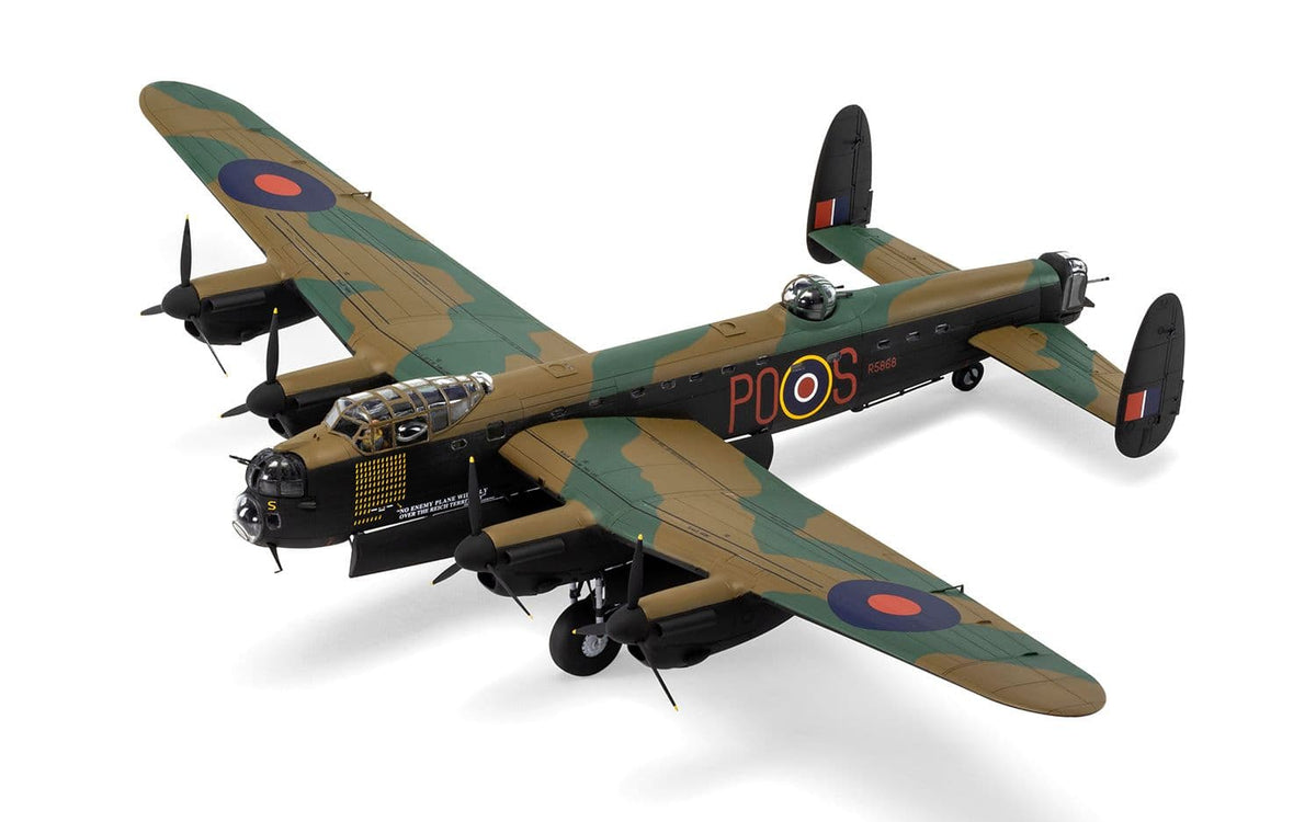 Built Airfix 1:72 Avro Lancaster B.III model in RAF night bomber camouflage, upper three-quarter view