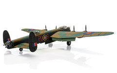 Rear three-quarter view of the finished Airfix 1:72 Avro Lancaster B.III showing the twin tail fins