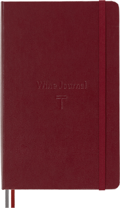 Moleskine Wine Passion Journal in burgundy, closed, with blind-embossed title and corkscrew motif
