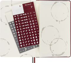 Themed sticker sheets supplied with the Moleskine Wine Passion Journal resting on its endpapers