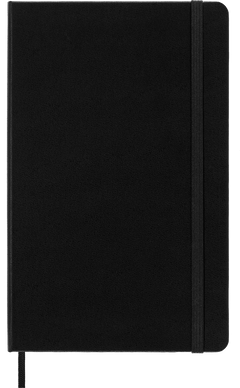 Moleskine Classic Large hardcover notebook in black, closed with its elastic band, shown front-on