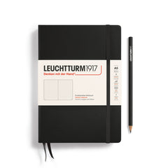 LEUCHTTURM1917 Medium A5 hardcover notebook in black with dotted-page paper band, shown flat on a white background
