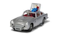 Aston Martin DB5 die-cast model with the roof hatch open and the ejector seat raised